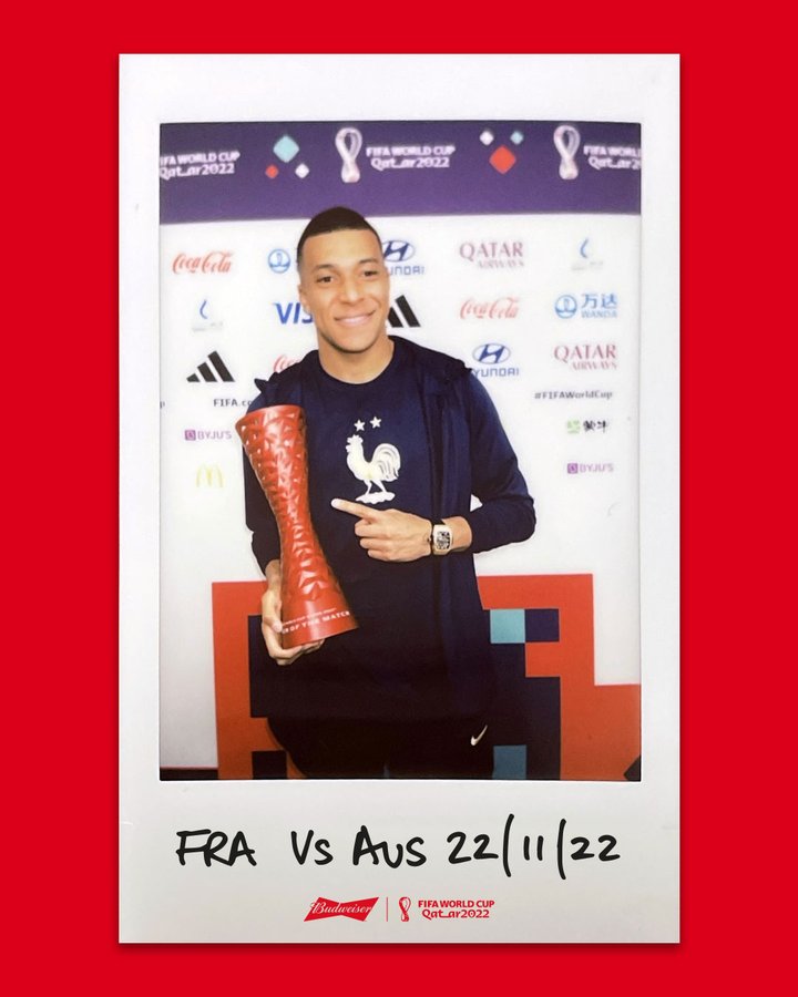 传射建功！官方：姆巴佩当选法国4比1澳大利亚全场最佳球员