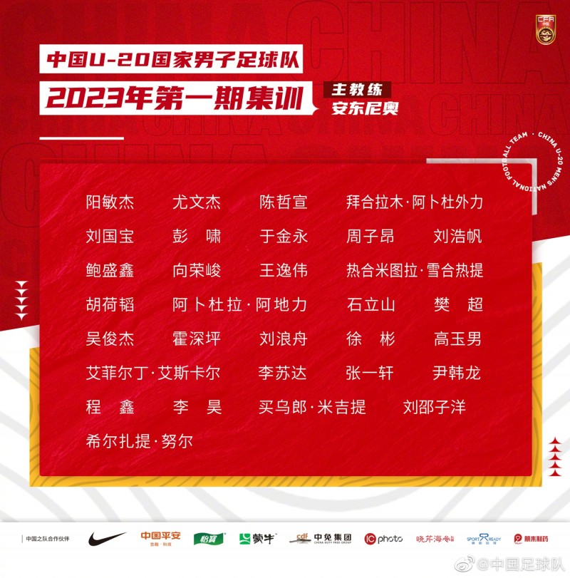 U20国足新一期集训1月15日开始,山东泰山7名球员入选