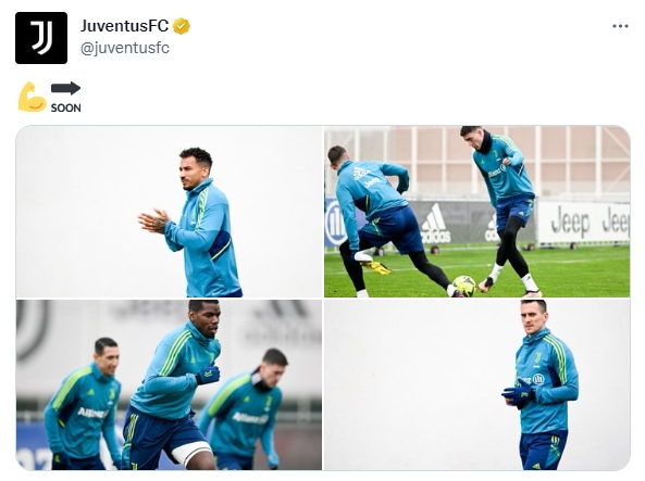 尤文官推晒出一线队训练照,博格巴和DV9随队训练