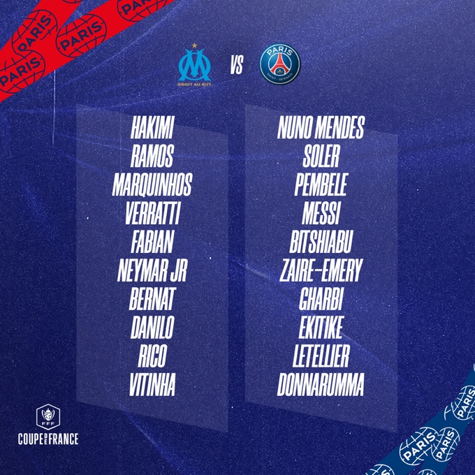 巴黎vs马赛法国杯大名单:梅西、内马尔领衔,姆巴佩、桑谢斯伤缺