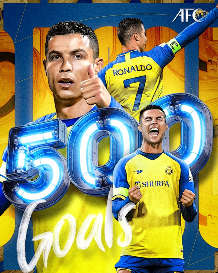 C罗达成联赛500球里程碑,亚足联官推制作海报送上祝贺