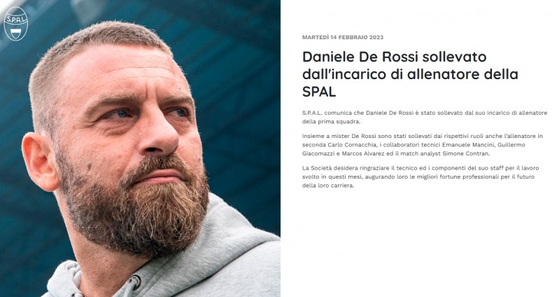 官方:意乙斯帕尔宣布与主教练德罗西解约