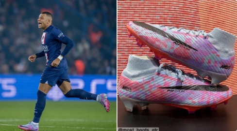 对拜仁的比赛，姆巴佩身穿C罗参与设计的NIKE新系列球鞋登场