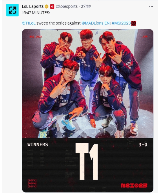 外网热议T1横扫MAD:两场17分钟内结束的比赛Faker都参与了