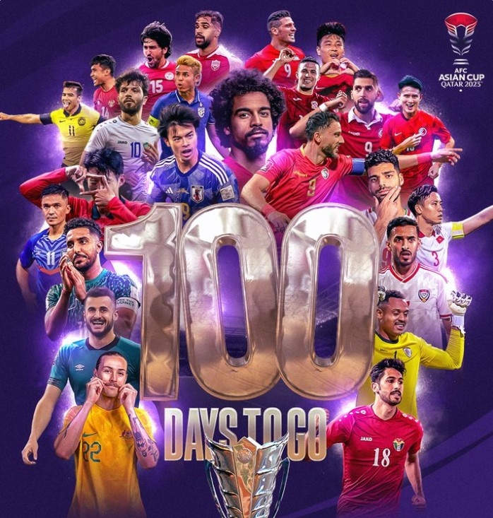 亚洲杯倒计时100天海报:武磊,三笘薫和孙兴慜在列