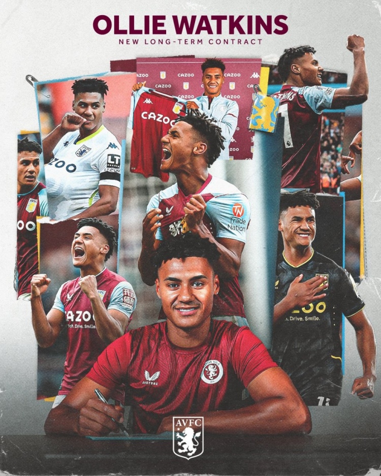 官方:维拉与沃特金斯完成续约 德转显示新合同到2028年6月