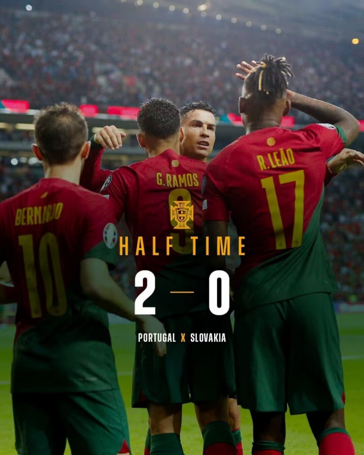 半场-C罗点射贡萨洛破门+空门中柱 葡萄牙2-0领先斯洛伐克