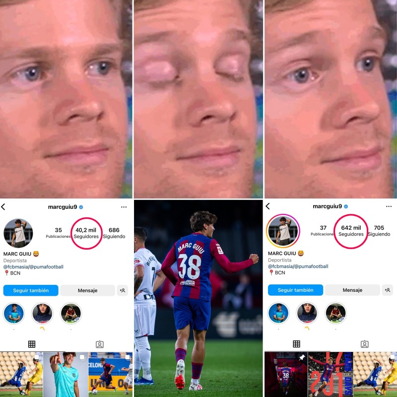 巴萨小将马克-吉乌完成首秀后,其个人INS粉丝数已从4万涨至64万
