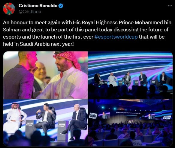 沙特投百亿搞电竞世界杯,C罗社媒发文:很高兴能参与其中!