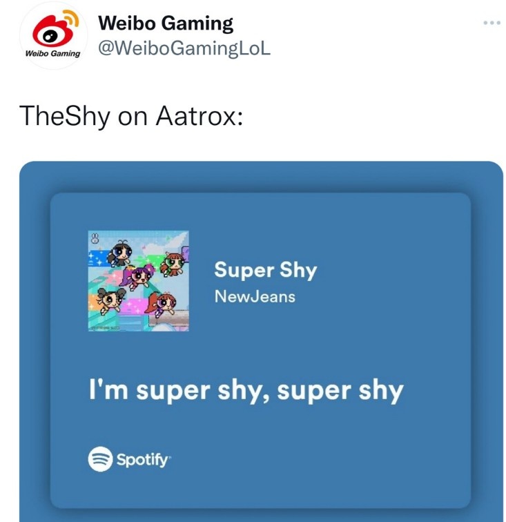 WBG官推:玩剑魔的TheShy进入Super Shy模式!