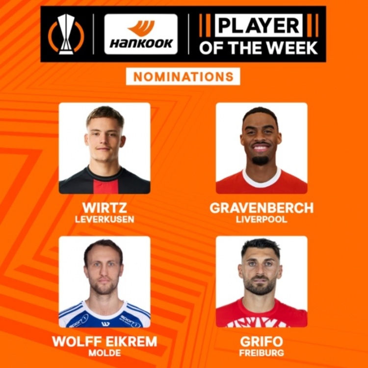 欧联杯官方本轮最佳球员候选:赫拉芬贝赫领衔,维尔茨在列