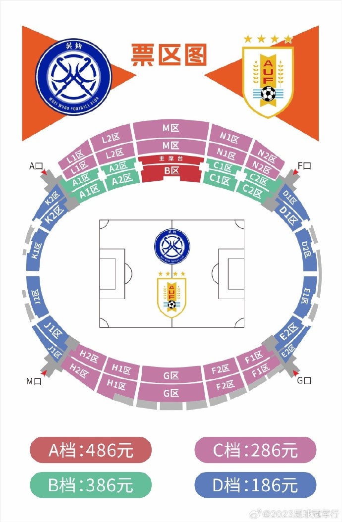 无锡吴钩vs乌拉圭国青票价:186元、286元、386元、486元四档