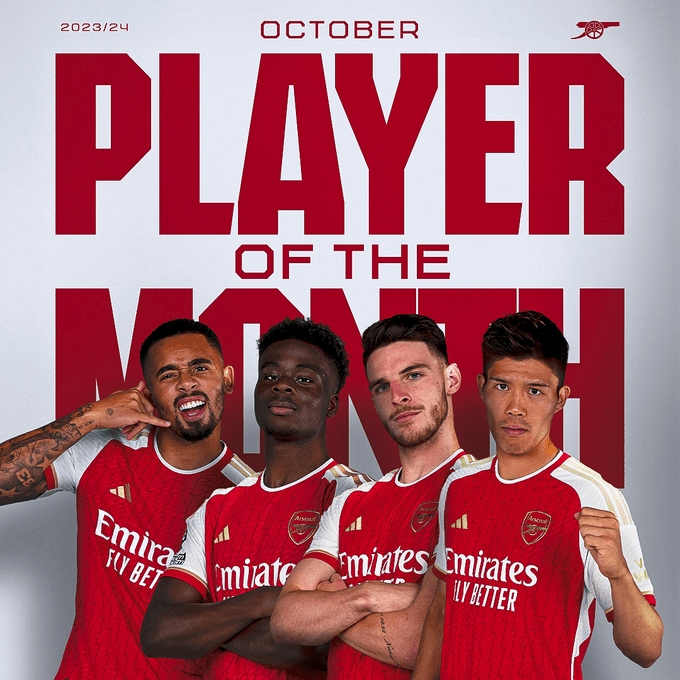 阿森纳10月最佳球员候选:热苏斯、萨卡、赖斯、富安健洋