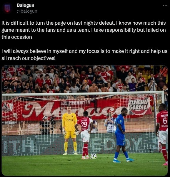 单场射失两个点球错过胜局!巴洛贡社媒:我会继续相信自己