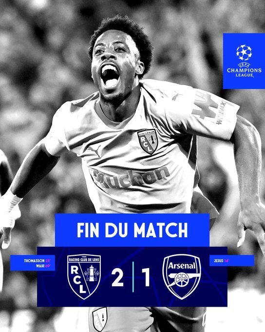 欧冠-阿森纳1-2遭朗斯逆转吞赛季首败， 拉亚失误萨卡助攻+伤退