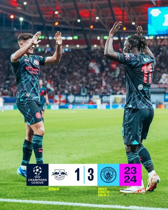 欧冠- 曼城3-1莱比锡,小蜘蛛连场世界波+传射福登多库破门