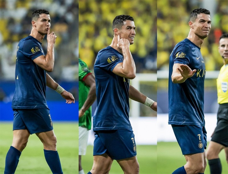 高清瞬间?C罗回应球迷高呼梅西?连打手势示意闭嘴