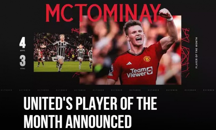 4场3球,官方:麦克托米奈当选曼联10月最佳球员