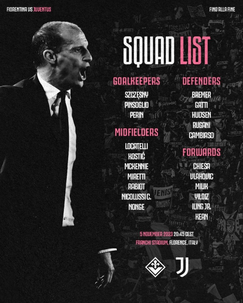 尤文联赛大名单:小基耶萨、DV9领衔锋线,小维阿缺阵