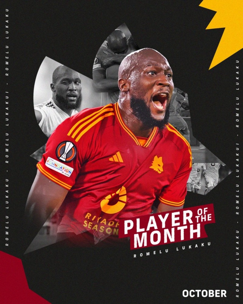 官方:打进5球,卢卡库当选罗马10月最佳球员