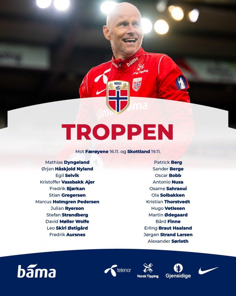 挪威欧预赛大名单：哈兰德&厄德高领衔 厄斯蒂高&索尔巴肯在列
