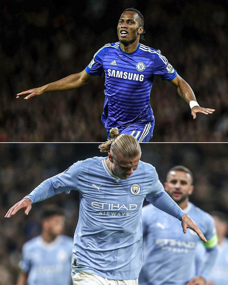 哈兰德信守承诺,在进球后模仿德罗巴庆祝动作