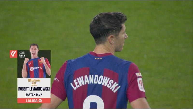 官方:莱万当选巴萨2-1阿拉维斯全场最佳球员