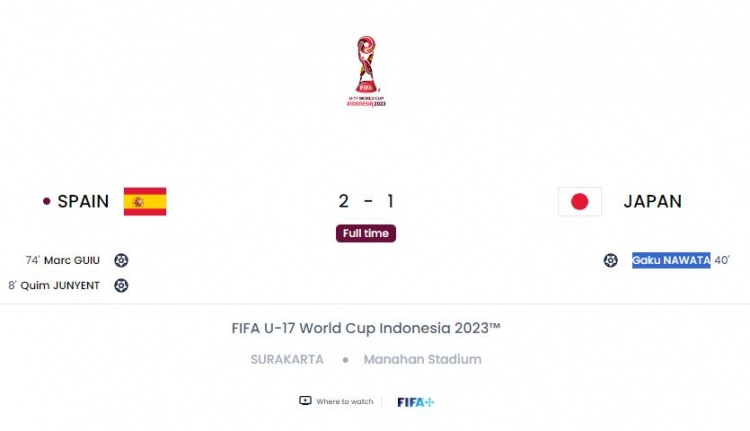 U17世界杯1/8决赛-西班牙2-1击败日本晋级 巴萨小将吉乌破门