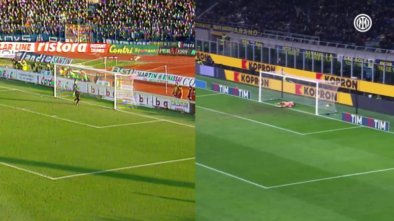 国米官网对比迪马尔科和雷科巴：半场吊射&过人兜射&任意球破门