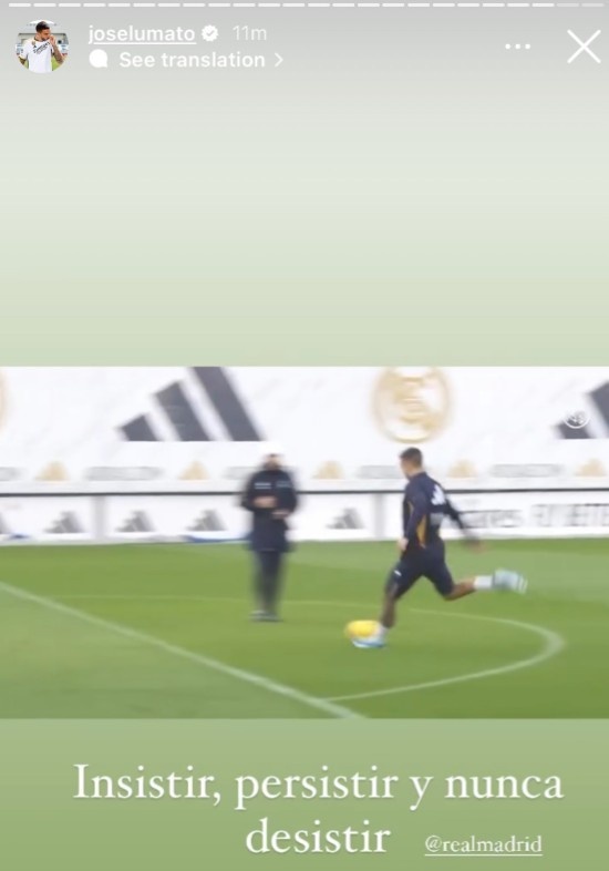 何塞卢晒自己进行射门训练照:坚持,继续努力,永不放弃!