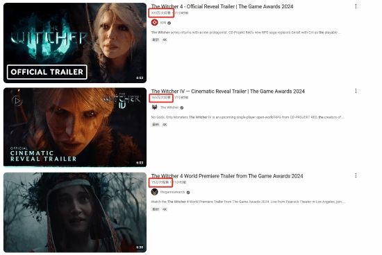 万众期待!《巫师4》油管累计播放破五百万