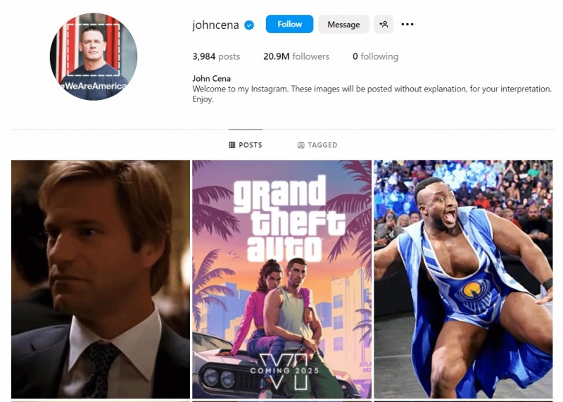 约翰·塞纳分享GTA6海报 玩家:暗示自己会参与游戏?