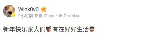 Wink发布祝福:新年快乐家人们 有在好好生活