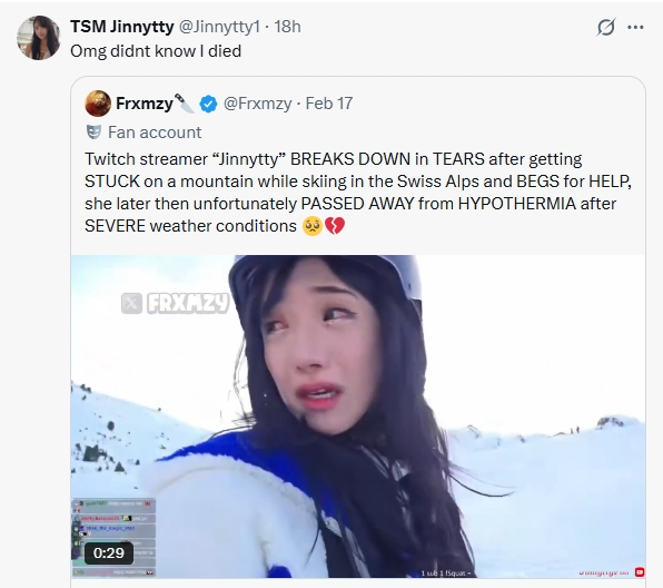 性感女主播滑雪被困"惨死"?本人回应:我咋不知道