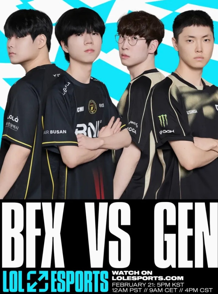 LOL赛事官方发布BFX对阵GEN赛前海报：胜者将前往2026先锋赛