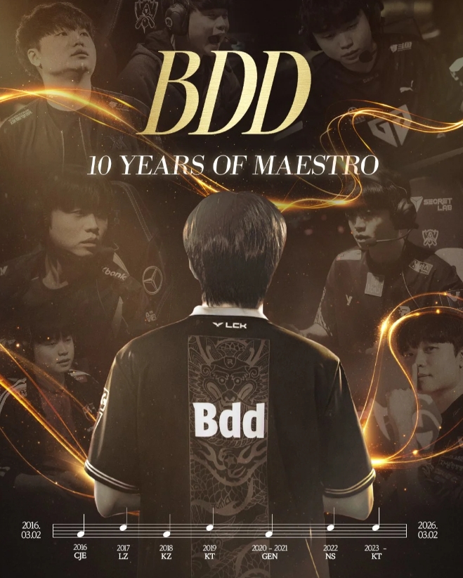 LCK官方庆祝Bdd出道10周年:十年时间淬炼一部经典
